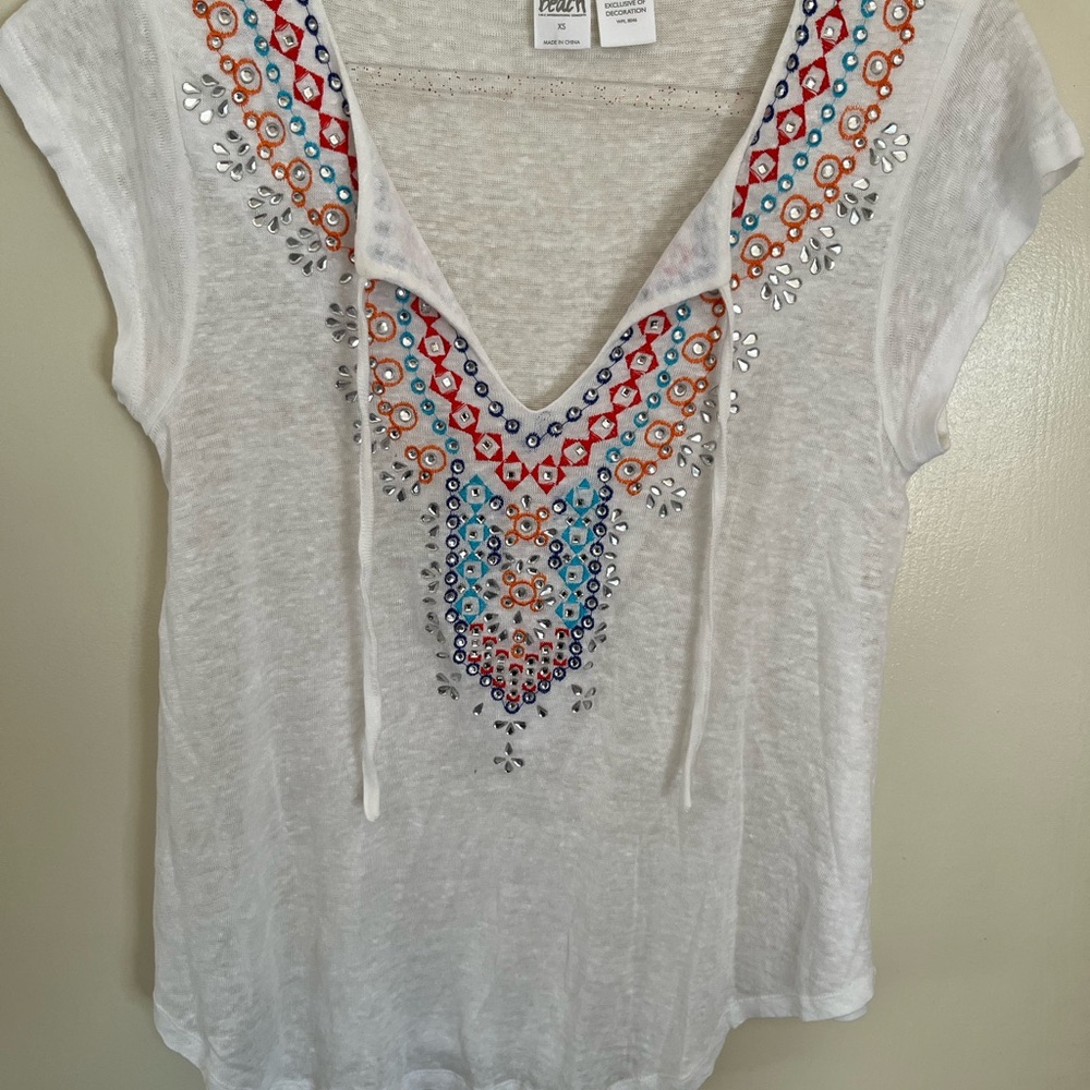 INC International Concepts White Tee with Colorful Accents